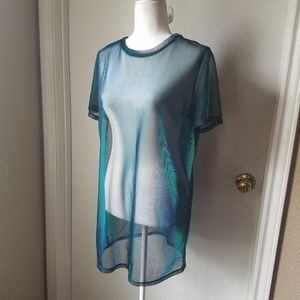 Forever 21 | Women's Green Blue Black Sheer Metallic Knit Crop Top